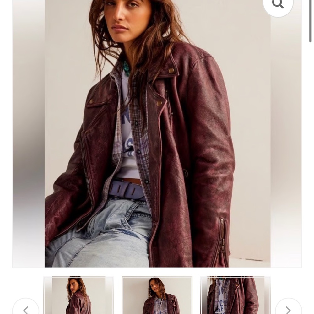 NWT We the Free Jealousy leather moto jacket burgundy medium - Picture 3 of 8